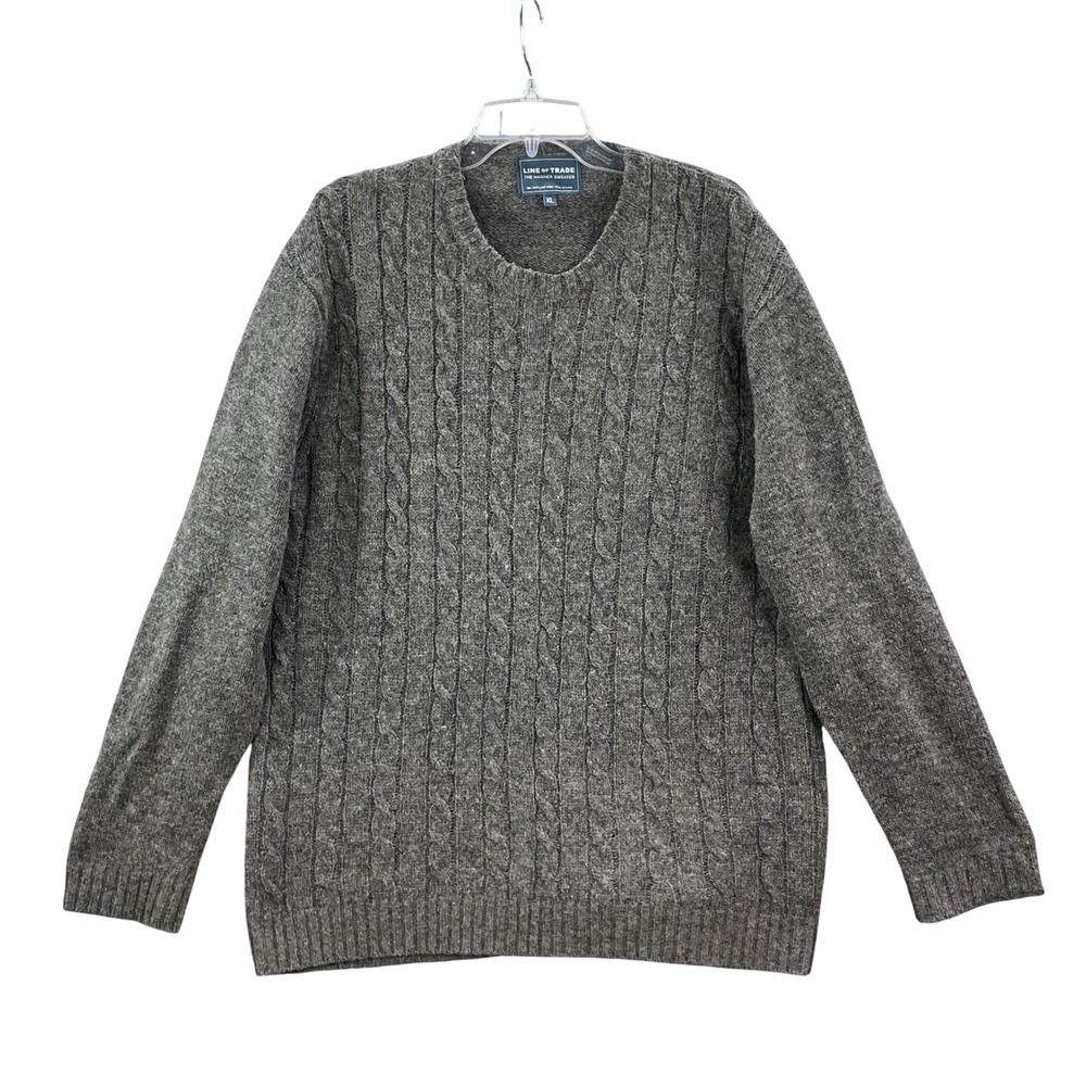 Line of Trade Mariner Sweater Men XL Gray 100% Shetland Wool CableKnit Fisherman